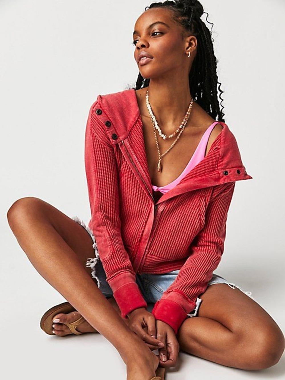 Free People FP One Mason Hoodie full zip Large Red EUC